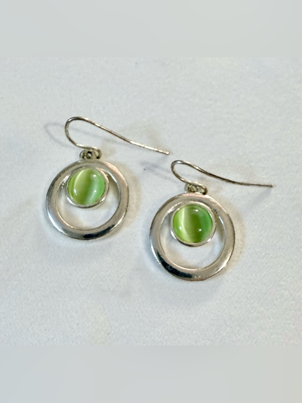 Green Cat-Eye Cabochon Dangle Earrings